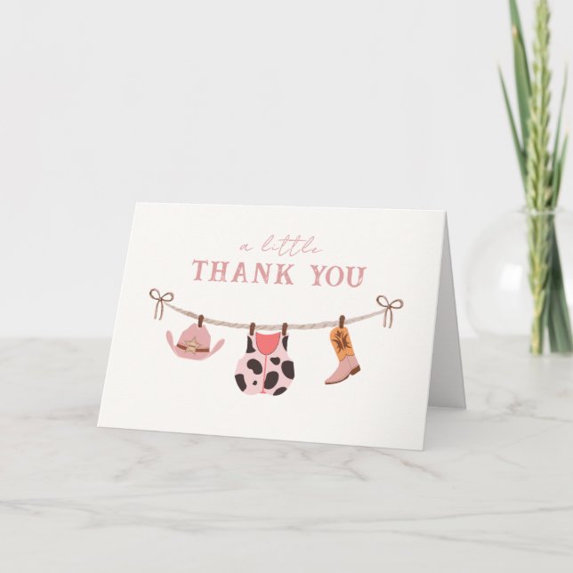 Tarjeta De Agradecimiento Cowgirl Clothesline Baby Shower (Anverso)