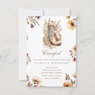Tarjeta De Agradecimiento Cowgirl Floral Boots Bridal Shower Invitation