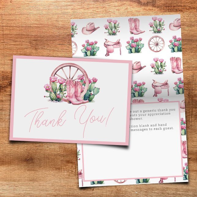 Tarjeta De Agradecimiento Cowgirl rosa Cactus occidental Baby Shower plegabl (Subido por el creador)
