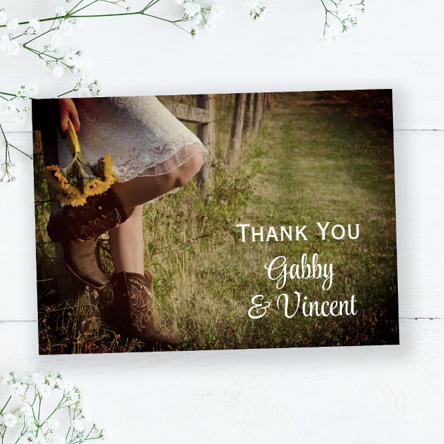 Tarjeta De Agradecimiento Cowgirl y Sunflowers Western (Subido por el creador)