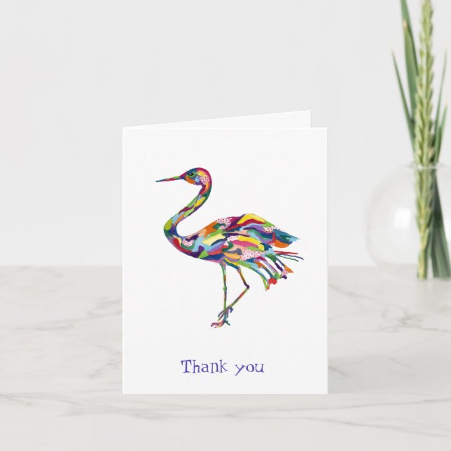 Tarjeta De Agradecimiento Crane Original acuarela Whimsical (Anverso)