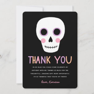 Tarjeta De Agradecimiento Cráneo de Halloween Adorable Pastel Gracias Cumple