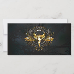 Tarjeta De Agradecimiento Cráneo de pájaro dorado sobre fondo negro