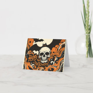 Tarjeta De Agradecimiento Cráneo gótico "Feliz Halloween" y auto de saludo e