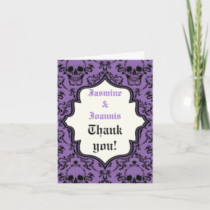 Tarjeta De Agradecimiento Craneos damasco boda de Halloween foto de agradeci