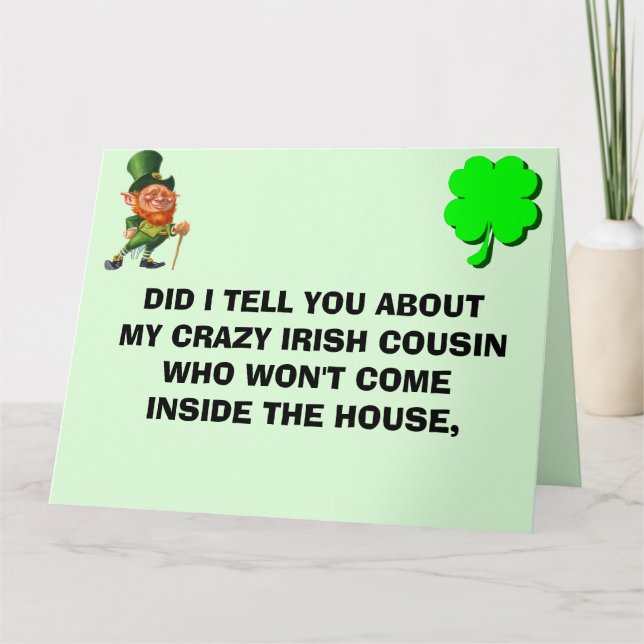 TARJETA DE AGRADECIMIENTO CRAZY IRISH COUSIN ST PATRICK'S DAY  (Anverso)