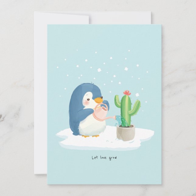 Tarjeta De Agradecimiento Creador de Pingüinos de Invierno Deja que el Amor  (Anverso)