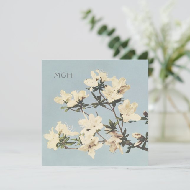 Tarjeta De Agradecimiento Cream Azalea Flowers Monograma (Anverso de pie)