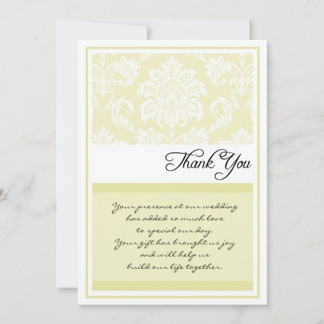 Tarjeta De Agradecimiento Cream Damask Wedding Gracias Cartas (Anverso)