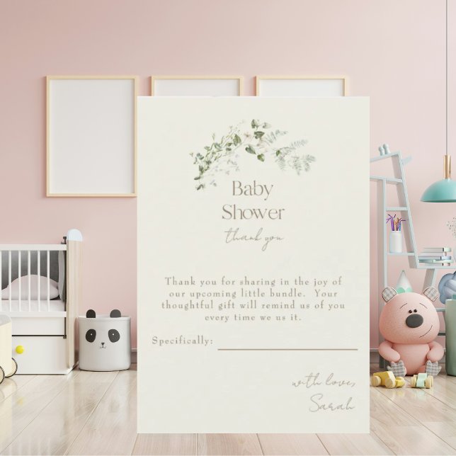 Tarjeta De Agradecimiento Cream Neutral Greenery Baby Shower (Subido por el creador)