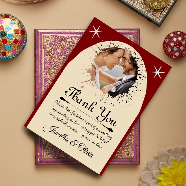 Tarjeta De Agradecimiento Cream & Red Modern Classic Wedding W Note (#zazzle)