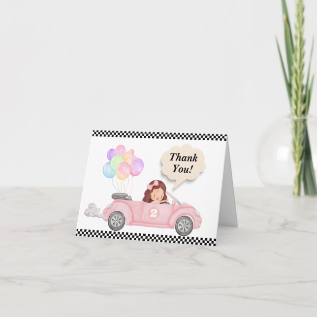 Tarjeta De Agradecimiento Crecer dos Chicas de autos de carreras rápido rosa (Anverso)