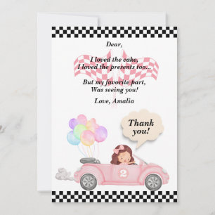 Tarjeta De Agradecimiento Crecer dos Chicas de autos de carreras rápido rosa