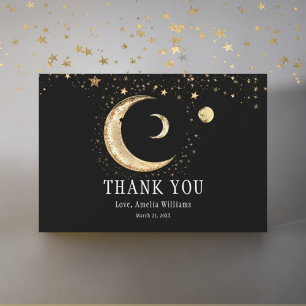 Tarjeta De Agradecimiento Creciente Luna Celestial Dorada Elegante Gracias