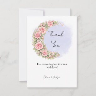 Tarjeta De Agradecimiento Creciente lunar floral romántico con rosas sonrosa