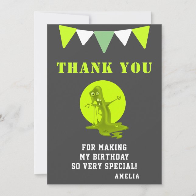 Tarjeta De Agradecimiento Creepy Slime Monster Birthday (Anverso)
