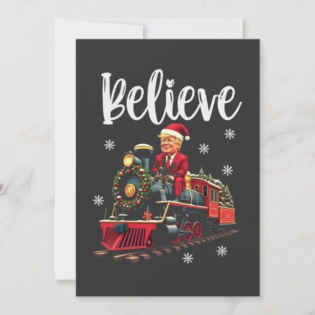 Tarjeta De Agradecimiento Creer que Trump monta un tren en Santa Apron (Anverso)