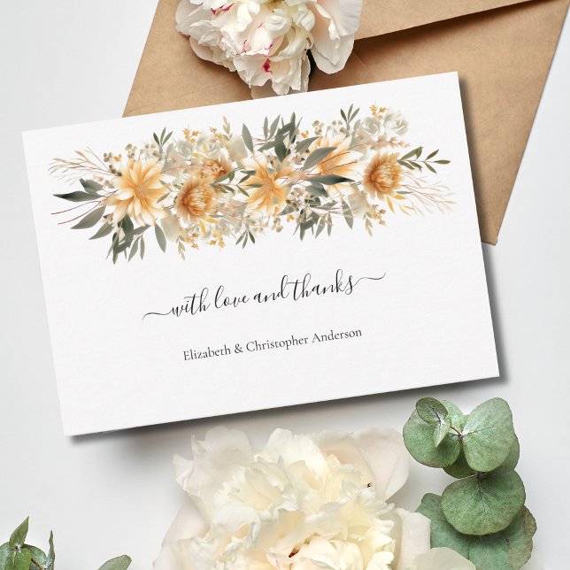 Tarjeta De Agradecimiento Crema amarilla Beige Floral Boho Boda (Yellow Beige Cream Boho Floral Botanical Wedding Thank you cards)
