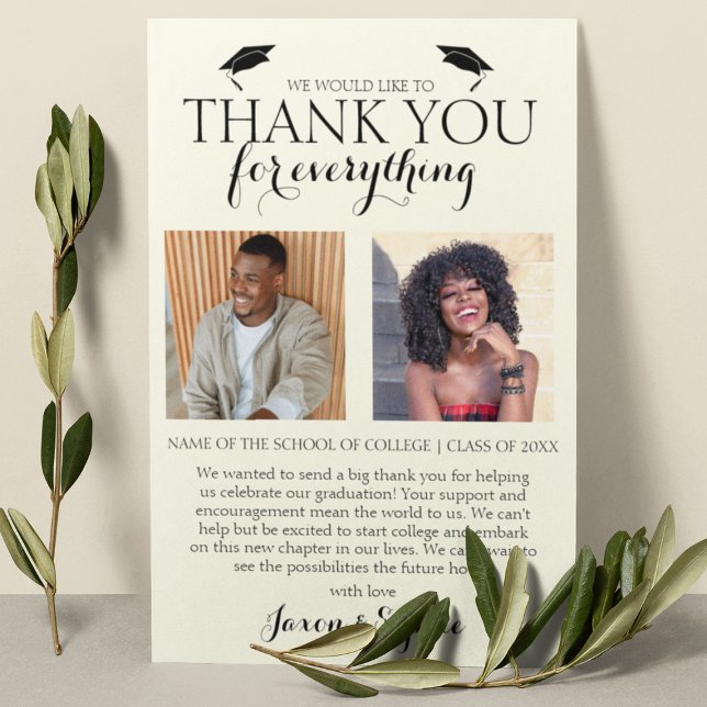 Tarjeta De Agradecimiento Crema de doble graduación 2 fiesta de graduación f (Subido por el creador)