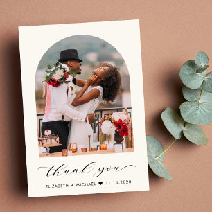 Tarjeta De Agradecimiento Crema de fotos arcaica de la elegante boda