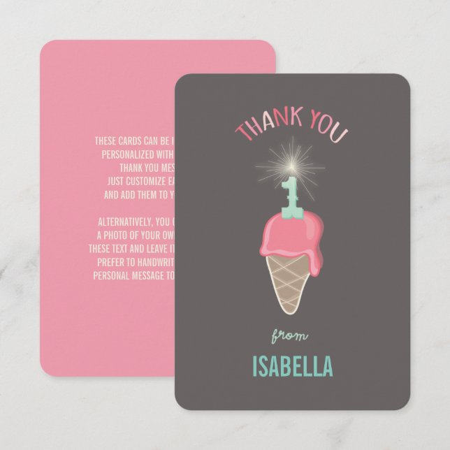 Tarjeta De Agradecimiento Crema de helado de fresa Chica Sparkler primer cum (Anverso / Reverso)