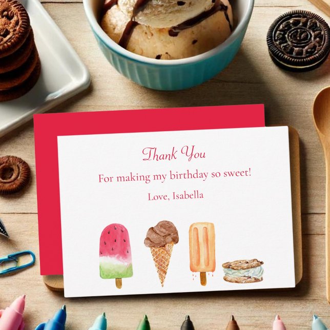 Tarjeta De Agradecimiento Crema de hielo acuarela y fiesta de cumpleaños de  (Subido por el creador)