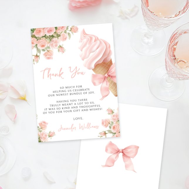 Tarjeta De Agradecimiento Crema de hielo cúpula rosa verano bebé ducha (Subido por el creador)