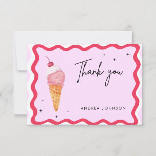 Tarjeta De Agradecimiento Crema de hielo rosa y rojo gracias a ducha de novi