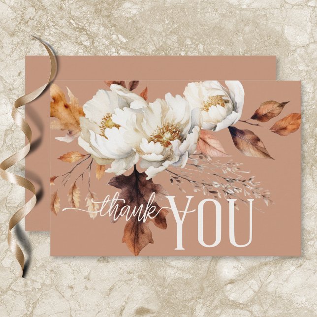 Tarjeta De Agradecimiento Crema de roya ruidosa y Boda floral de caída marró (Rustic Rust Cream & Brown Fall Floral Wedding Thank You Card)