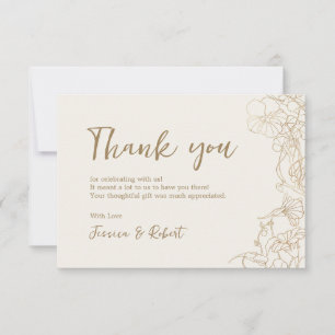 Tarjeta De Agradecimiento Crema Marfil Oro Botánico