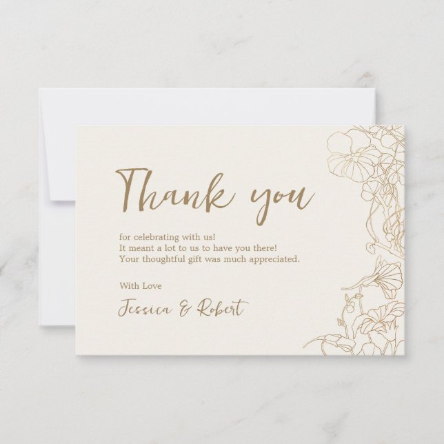 Tarjeta De Agradecimiento Crema Marfil Oro Botánico (Anverso)