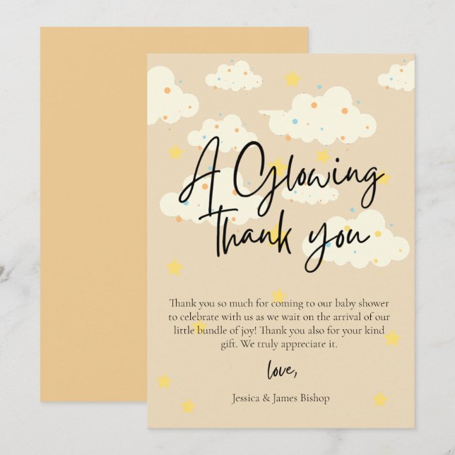 Tarjeta de agradecimiento crema para Baby Shower L (Anverso / Reverso)
