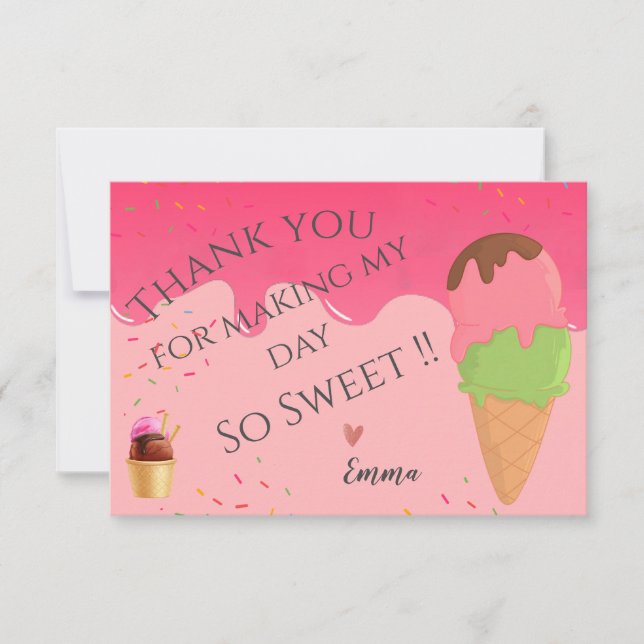 Tarjeta De Agradecimiento Crema rosa de hielo temática Chica Primera fiesta  (Anverso)