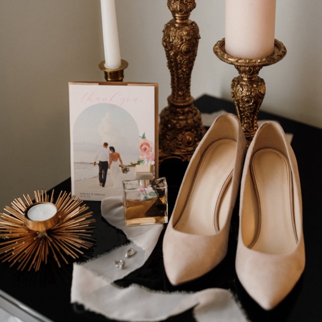 Tarjeta De Agradecimiento Crème y Rosa | Boda Romántico de Primavera Floral (Subido por el creador)