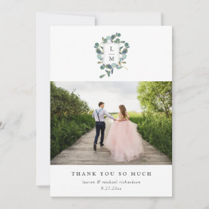 Tarjeta De Agradecimiento Crest de eucalipto   Foto de boda en acuarela