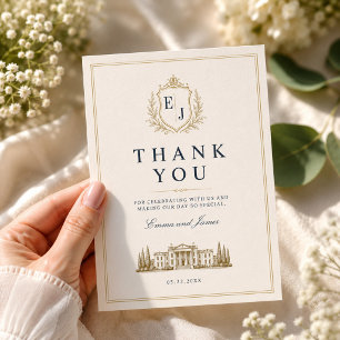 Tarjeta De Agradecimiento Crest de la finca Monograma Elegante Boda de diner