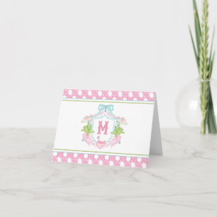 Tarjeta De Agradecimiento Crest de Monograma de Palm Beach Elegante