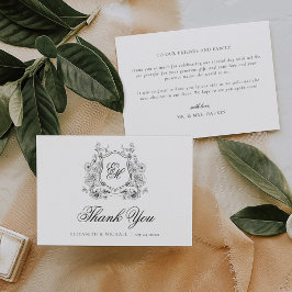 Tarjeta De Agradecimiento Crest Floral Monograma Elegante Boda Formal