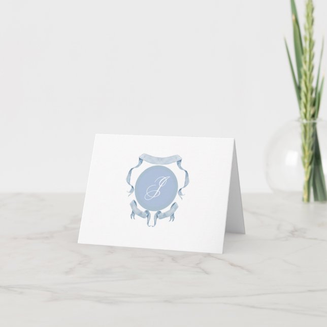 Tarjeta De Agradecimiento Crest Monograma de cinta de acuarela  (Anverso)