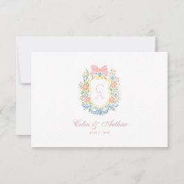 Tarjeta De Agradecimiento Crest Monograma Floral Rococó Boda