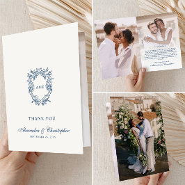 Tarjeta De Agradecimiento Crest Monograma Vintage Regencia Boda de 3 Fotos