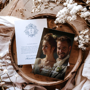 Tarjeta De Agradecimiento Crest Monograma Vintage Regencia y Boda de Fotos