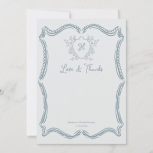 Tarjeta De Agradecimiento Crest Vintage Floral Daisy Script Baño Nupcial