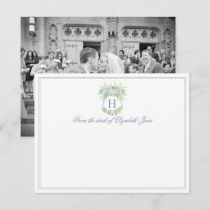 Tarjeta De Agradecimiento Cresta de Hortensia Azul y Blanca a la Acuarela Fo
