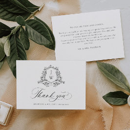 Tarjeta De Agradecimiento Crestal Monograma Floral Elegante Boda Tradicional