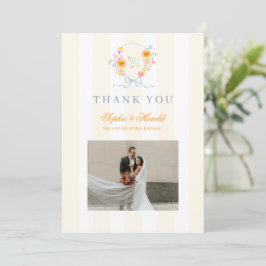 Tarjeta De Agradecimiento Crestón de lazo floral monograma boda de primavera