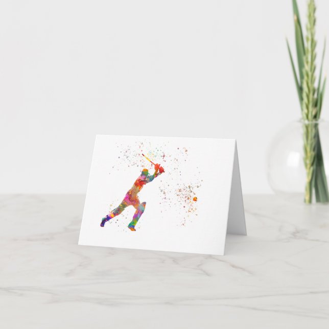Tarjeta De Agradecimiento Cricket player in watercolor (Anverso)