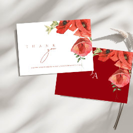 Tarjeta De Agradecimiento Crimson Red Poppies Floral Wedding
