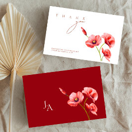 Tarjeta De Agradecimiento Crimson Red Poppies Floral Wedding