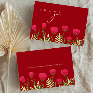 Tarjeta De Agradecimiento Crimson Red Poppies Wildflowers Boda